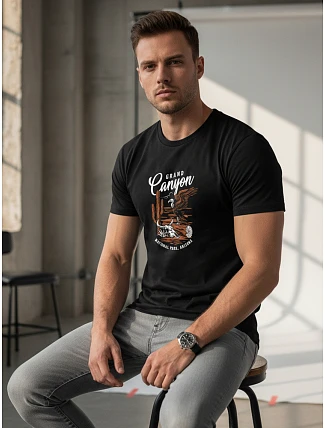 Pánské bavlněné tričko s potiskem Grand Canyon černé FashionStreet NX059R
