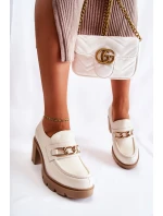 Kožené boty na sloupu se zlatým zdobením světle béžová Mikeyla