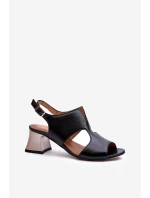 Dámské kožené sandály na podpatku Maciejka 06566-01 černé