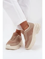 Dámské tenisky s krystaly a beránkovým kožíškem béžové Zarika