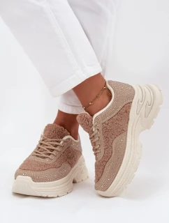 Dámské tenisky s krystaly a beránkovým kožíškem béžové Zarika