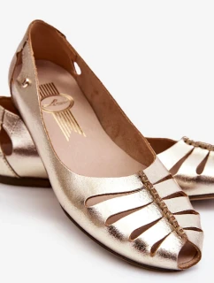Pohodlné kožené dámské baleríny zlate Luka