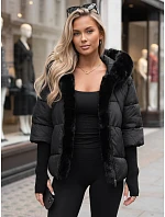 Dámská zimní prošívaná bunda s kožešinou, černá, FashionStreet TY5988