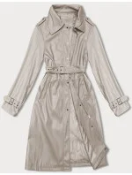 Volný dámský kabát z ekologické kůže J Style v teplé béžové barvě (11Z8101)