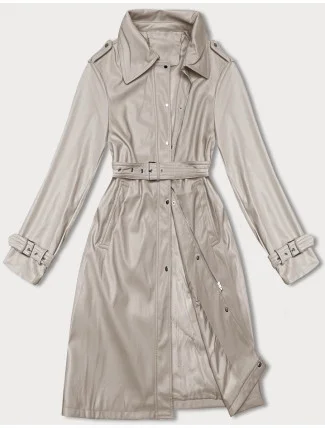 Volný dámský kabát z ekologické kůže J Style v teplé béžové barvě (11Z8101)