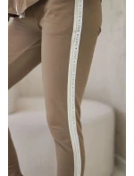 Dámská bavlněná souprava s proužky a stahovacími lemy velbloud