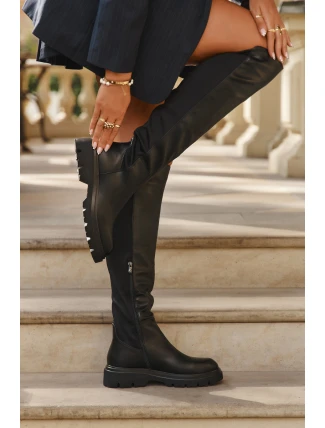 Nákladní dámské kozačky z eko kůže černé Sylvina