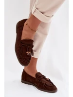 Ženské mokasíny s třásněmi a korálky Čokoládové Teressa