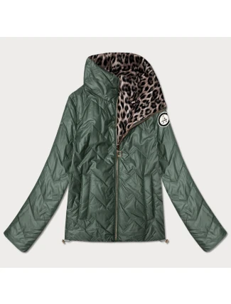 Dwustronna pikowana kurtka ze stójką Goodlookin khaki-panterka (B8579-11)
