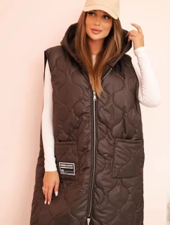 Dámská prošívaná vesta Plus Size s kapucí na zip mocca