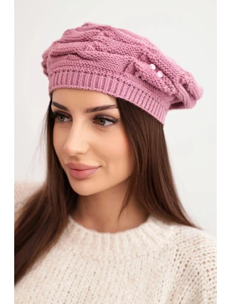 Dámská zimní čepice s ozdobným pletením a krystalky K398 fialová