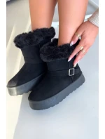 Dámské sněhule na platformě s přezkou a umělým kožešinou Czarne Jesella