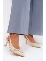 Dámské sandály na podpatku s pásky a sponou Béžové Parina