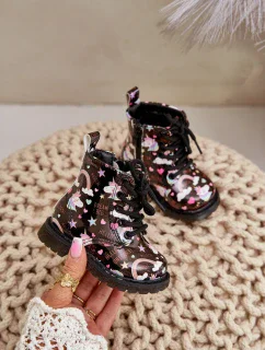 Dětské Zateplené Kotníkové Boty s Zipem Jednorožci Černé Tiptop