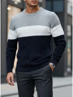 Pánský svetr s kulatým výstřihem šedé a tmavě modré barvy FashionStreet WX2320