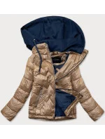 Karamelovo/modrá dámská bunda s kapucí (BH2003BIG) Karamelovo/modrá dámská bunda s kapucí (BH2003BIG)