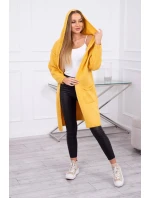 Svetr s kapucí a kapsami hladký hořčicový