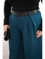 Dámské kalhoty Plus Size s širokou nohavicí a páskem mořská