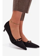 Dámské lodičky na nízkém podpatku s ozdobným páskem Černé Pirela