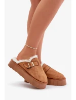 Dámské Pantofle Na Silné Podešvi S Kožešinou A Přezkou Camel Linneola