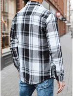 Pánská černobílá kostkovaná flanelová košile FashionStreet DX2675 Pánská černobílá kostkovaná flanelová košile FashionStreet DX2675
