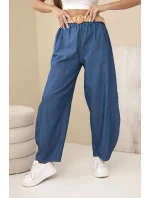 Dámské kalhoty se širokou nohavicí a páskem tmavě džínové