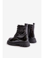 Lakované boty dívčí zateplené kožešinou na zip černé Evaliraea