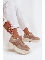 Dámské tenisky s krystaly a beránkovým kožíškem béžové Zarika