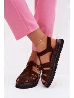 Dámské římské sandály s zlatou sponou na platformě Čokoládová Terelina