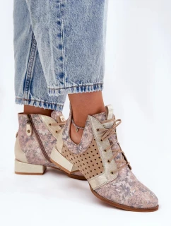 Dámské zateplené kotníkové botky z kůže – béžovo-zlaté Maciejka