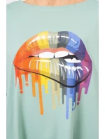 Oversize halenka s potiskem duhových rtů tmavě mátová