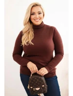 Dámský viskózový svetr Plus Size s klasickým střihem hnědý