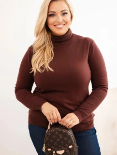 Dámský viskózový svetr Plus Size s klasickým střihem hnědý