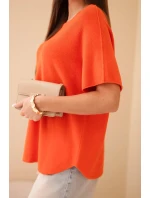 Dámský svetr s krátkým rukávem volného střihu oranžový