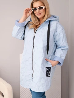 Dámská bunda Plus Size prošívaná s kapucí a nápisem HOPE modrá