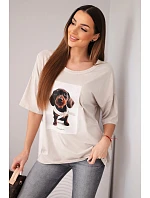 Dámská bavlněná oversize halenka s potiskem "Dog Fashion" béžová Dámská bavlněná oversize halenka s potiskem "Dog Fashion" béžová