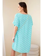 Dámské šaty s puntíky, s krátkým rukávem a kabelkou mentolová