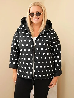 Dámská bunda Plus Size s kapucí v puntíky černá