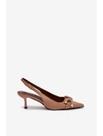 Dámské sandály na podpatku s ozdobným detailem hnědé Brienne