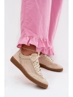 Kožené semišové dámské tenisky s síťovinou Zazoo N1142 Béžové