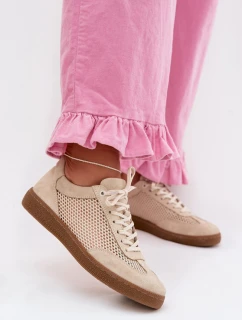 Kožené semišové dámské tenisky s síťovinou Zazoo N1142 Béžové