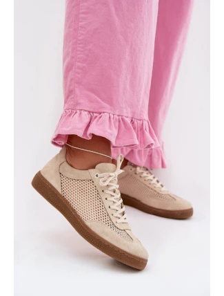 Kožené semišové dámské tenisky s síťovinou Zazoo N1142 Béžové