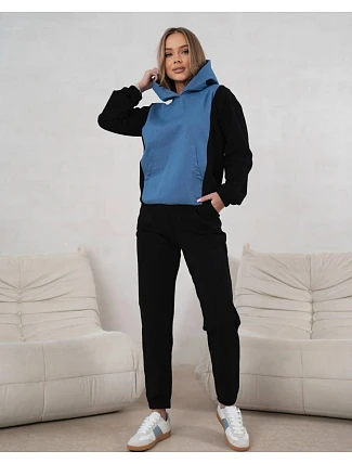 Dámská dvoubarevná tepláková souprava v modré a černé barvě (554)