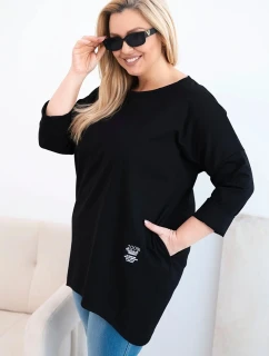 Dámská blůza Plus Size s delším zadním dílem a dlouhým rukávem černá