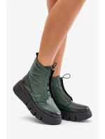 Zazoo 60472 Kožené Boty Na Platformě A Klínu Tmavě Zelené Zazoo 60472 Kožené Boty Na Platformě A Klínu Tmavě Zelené