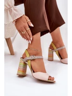 Kožené elegantní sandály na podpatku Laura Messi 2136 Multikolor