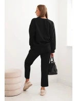 Dámský komplet z viskózy s ozdobným motivem a kalhotami černá Dámský komplet z viskózy s ozdobným motivem a kalhotami černá