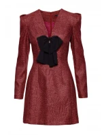 M869 Tvídové šaty s výstřihem do V - bordó