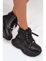 Dámské kožené boty GOE – černé, zateplené, na platformě