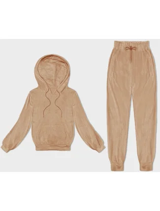 Dámská velurová souprava v barvě nude s kapucí (8C1175-160) Dámská velurová souprava v barvě nude s kapucí (8C1175-160)